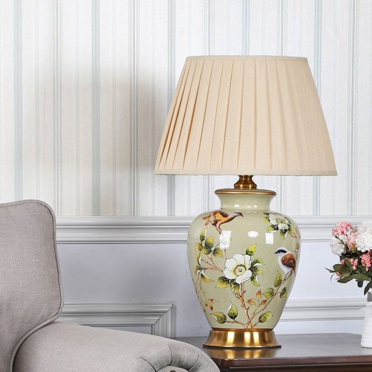 Cone Lampshade Ceramic Fabric Table Lamp