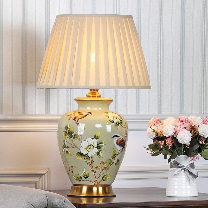 Cone Lampshade Ceramic Fabric Table Lamp