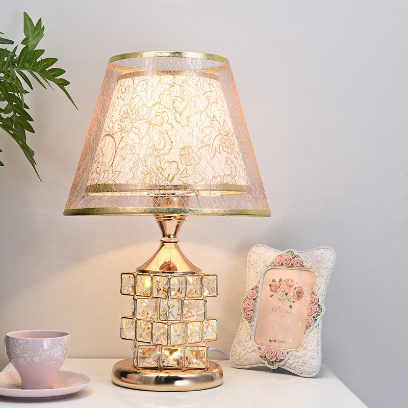 Cone Lampshade Aluminum Crystal Table Lamp