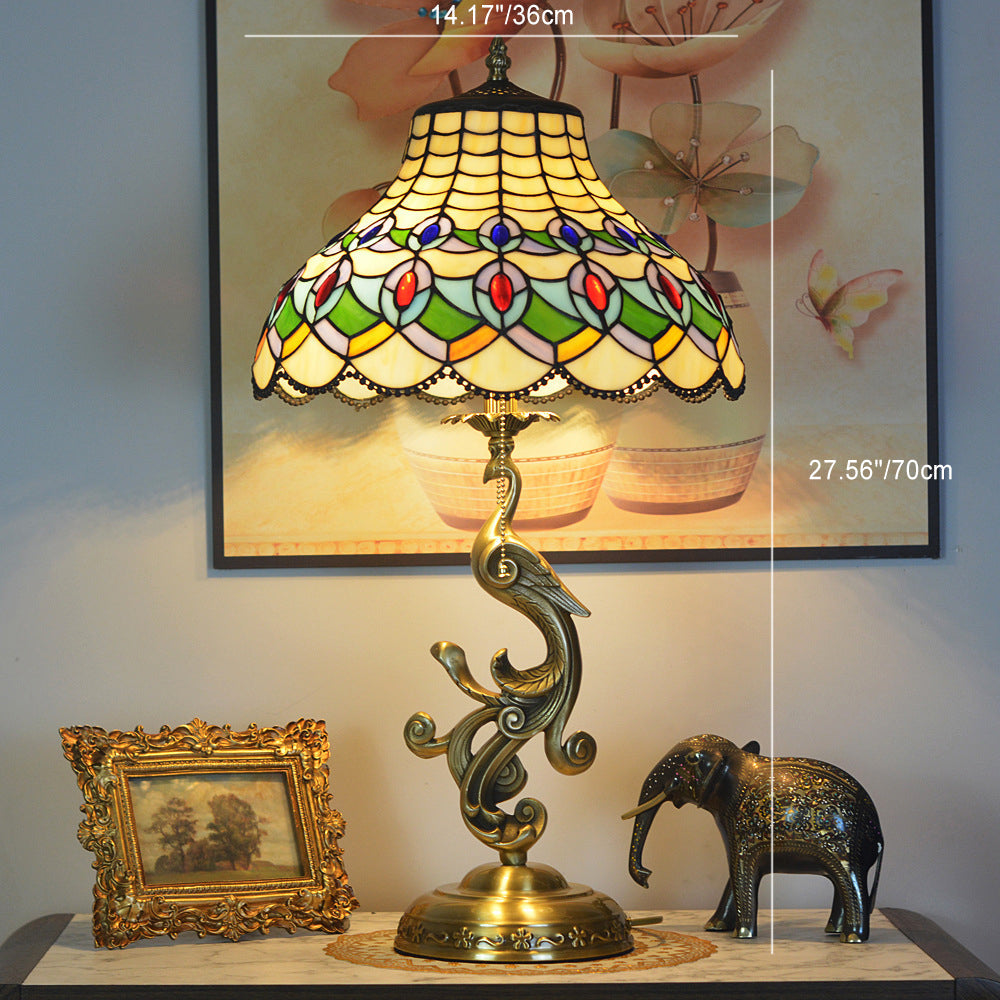 Peacock Dome Copper Glass Table Lamp