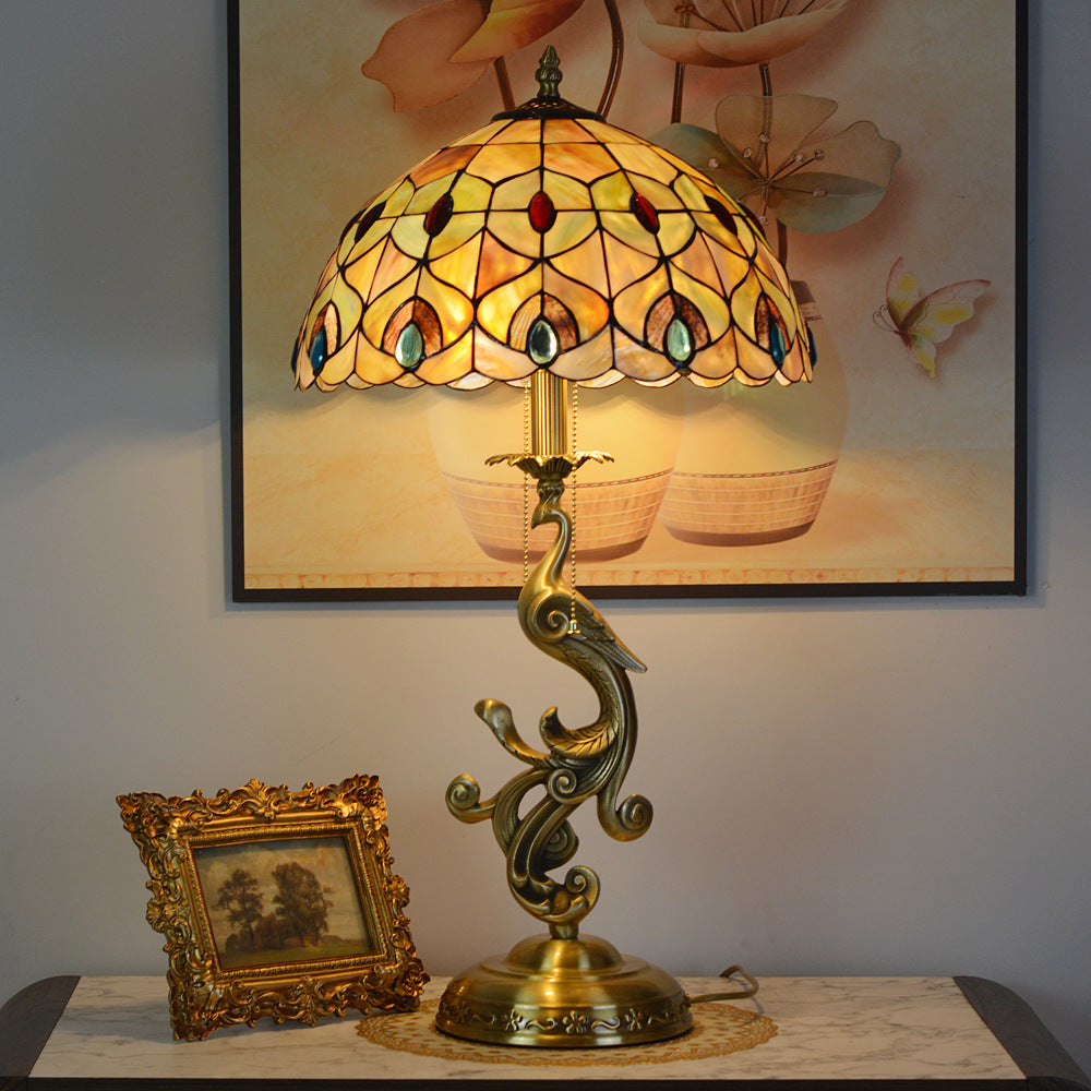 Peacock Dome Copper Glass Table Lamp