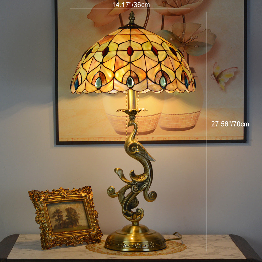 Peacock Dome Copper Glass Table Lamp