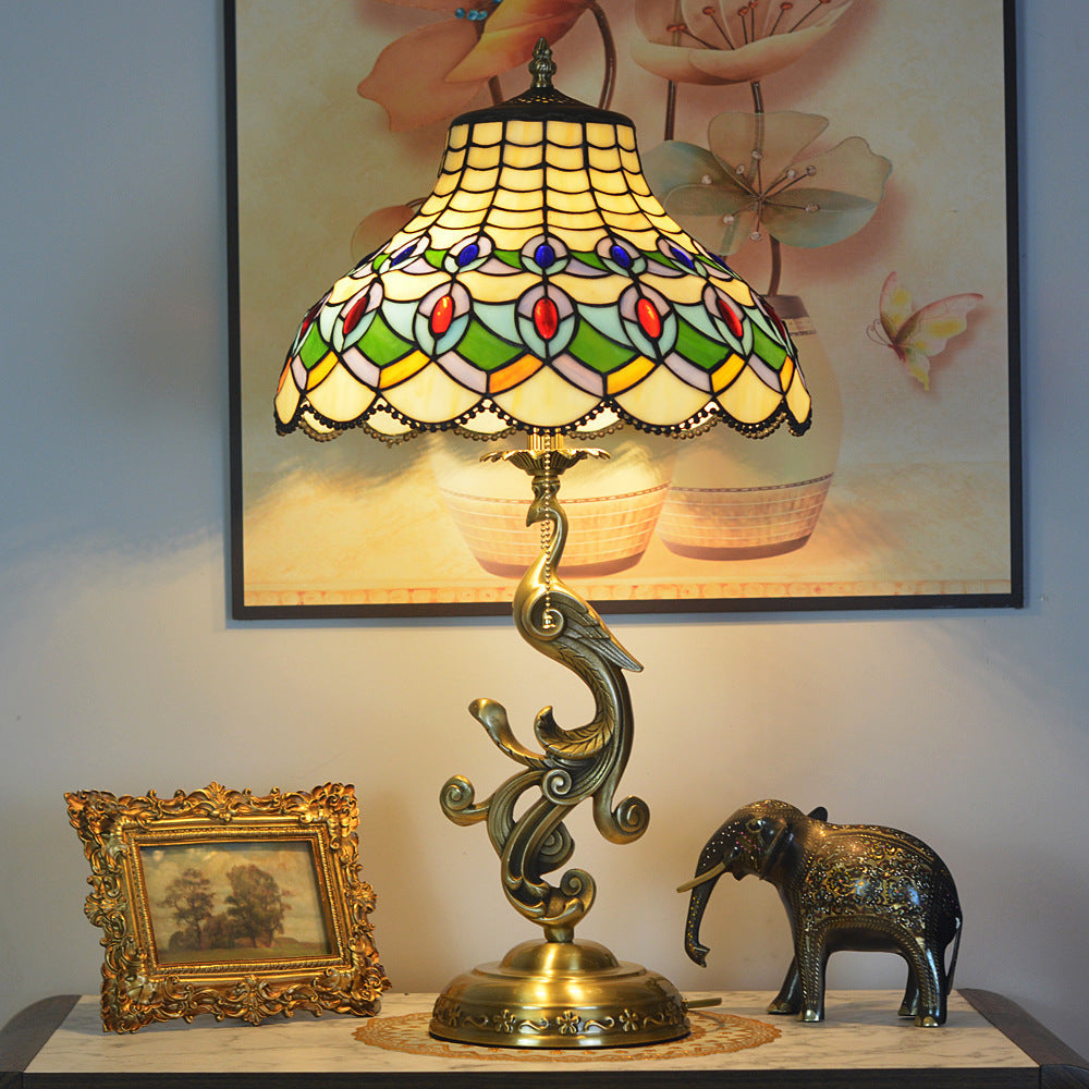 Peacock Dome Copper Glass Table Lamp