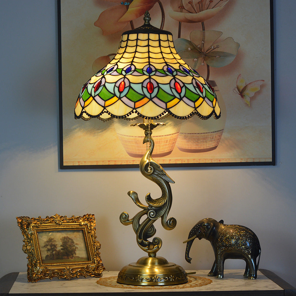 Peacock Dome Copper Glass Table Lamp