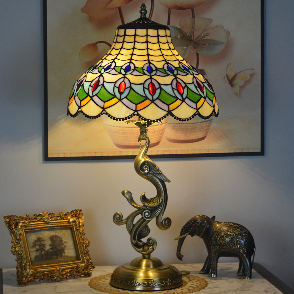 Peacock Dome Copper Glass Table Lamp