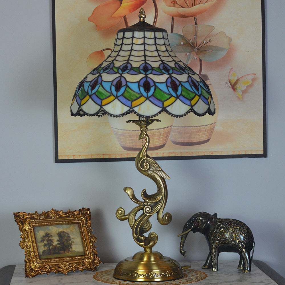 Peacock Dome Copper Glass Table Lamp