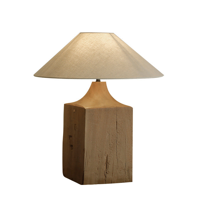 Cone Solid Wood Linen Table Lamp