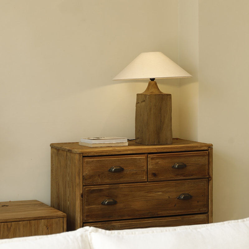 Cone Solid Wood Linen Table Lamp