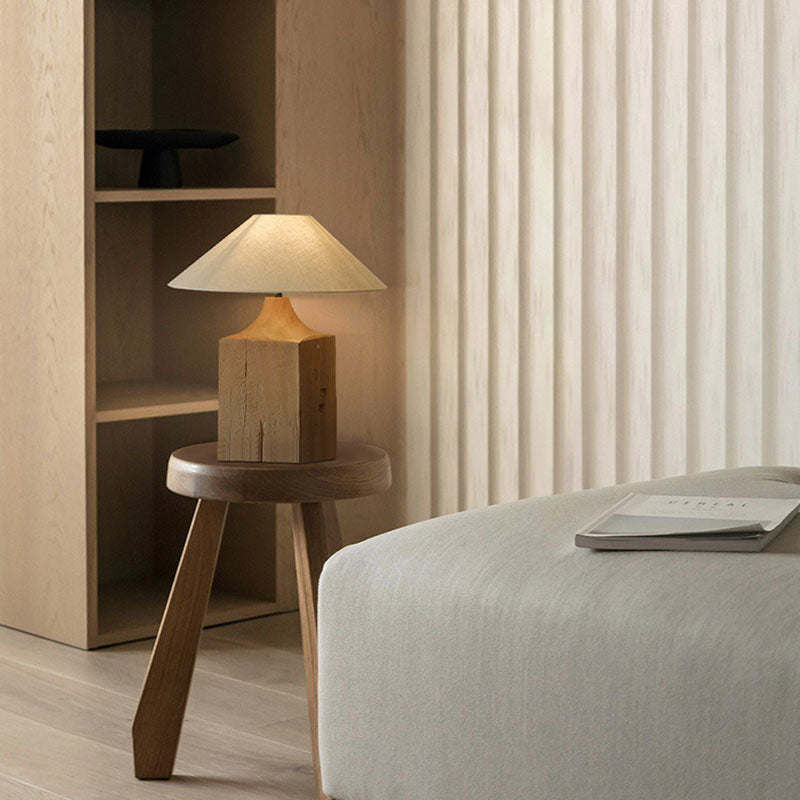 Cone Solid Wood Linen Table Lamp