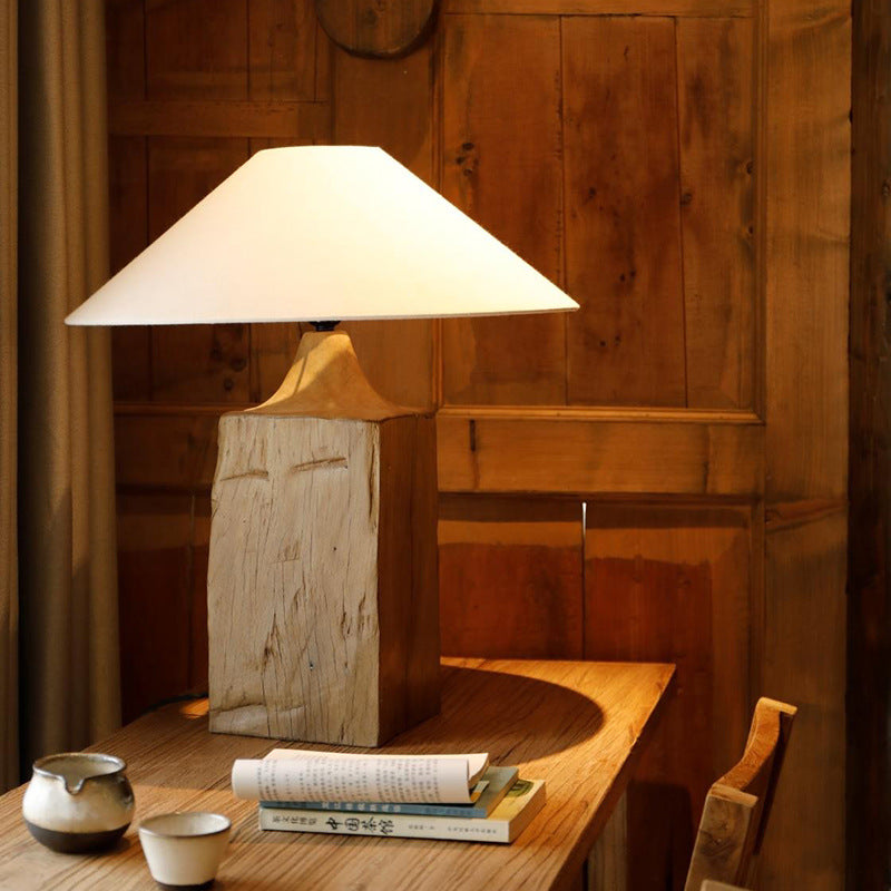 Cone Solid Wood Linen Table Lamp