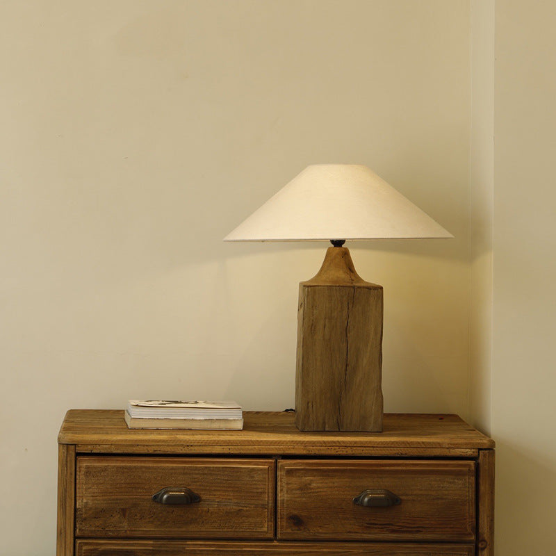Cone Solid Wood Linen Table Lamp
