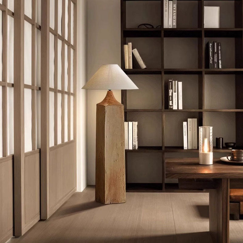 Cone Solid Wood Linen Floor Lamp