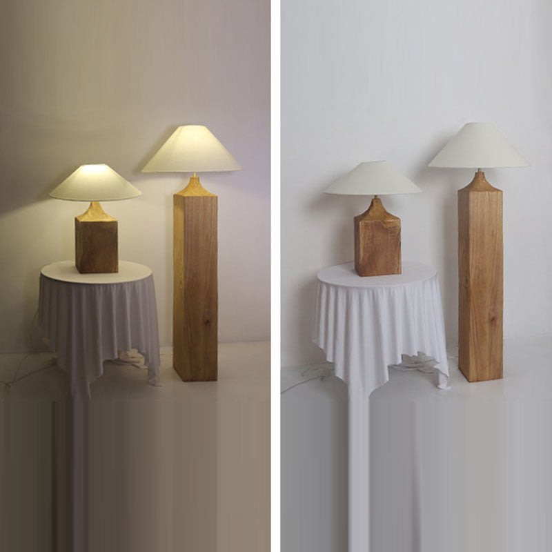 Cone Solid Wood Linen Floor Lamp