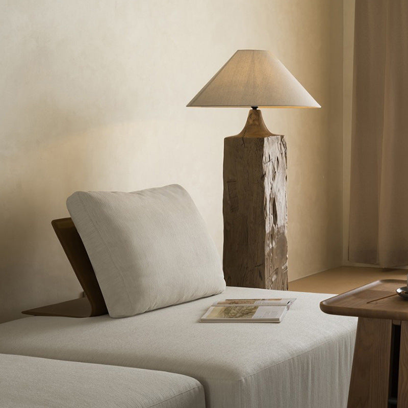 Cone Solid Wood Linen Floor Lamp