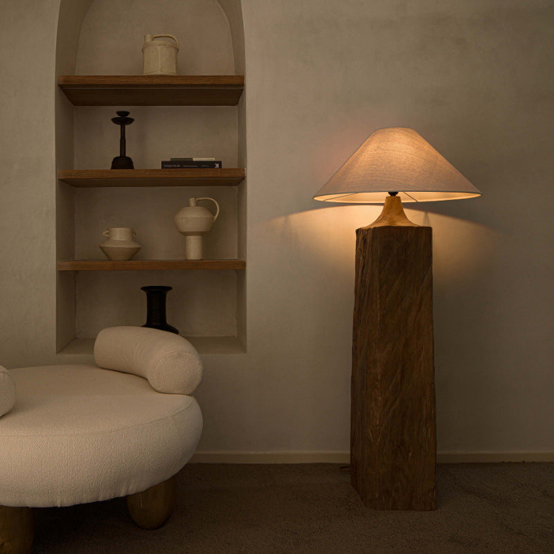 Cone Solid Wood Linen Floor Lamp