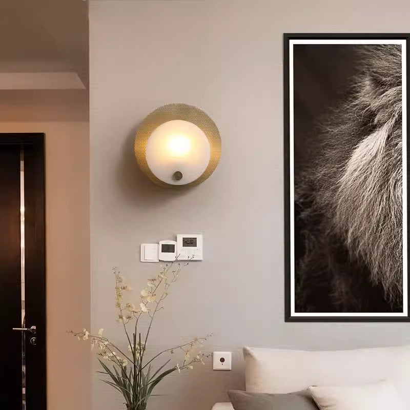 Round Copper Marble Living Wall Lamp