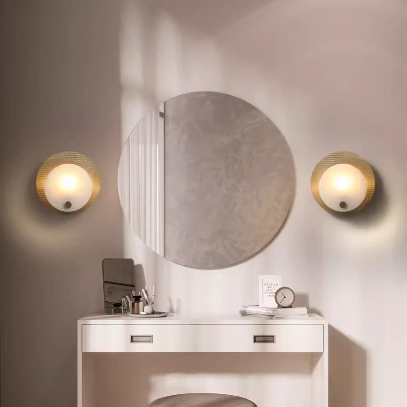 Round Copper Marble Living Wall Lamp