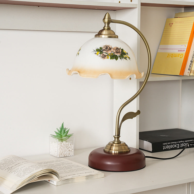 Flower Iron Glass Bedroom Table Lamp