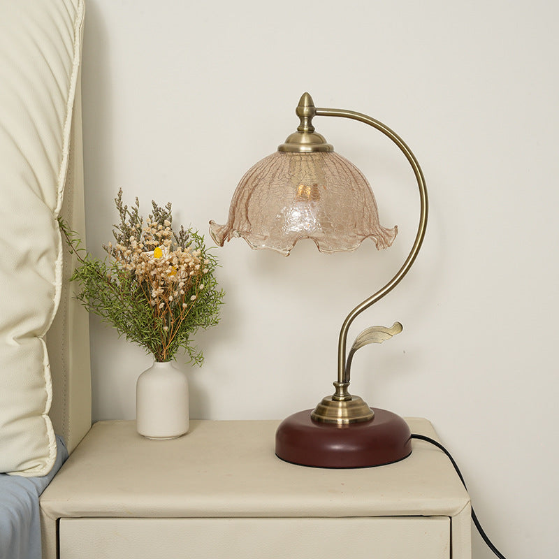 Flower Iron Glass Bedroom Table Lamp