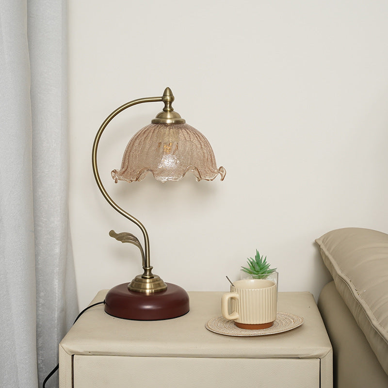 Flower Iron Glass Bedroom Table Lamp