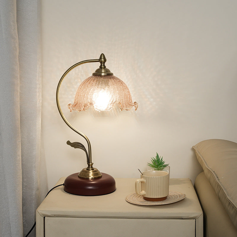 Flower Iron Glass Bedroom Table Lamp