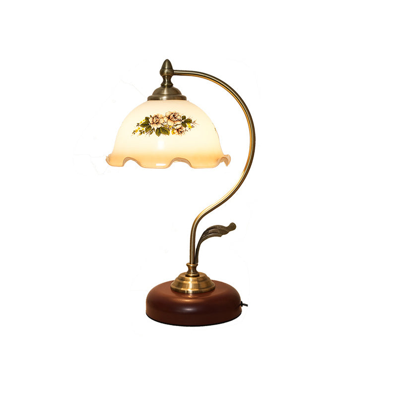 Flower Iron Glass Bedroom Table Lamp