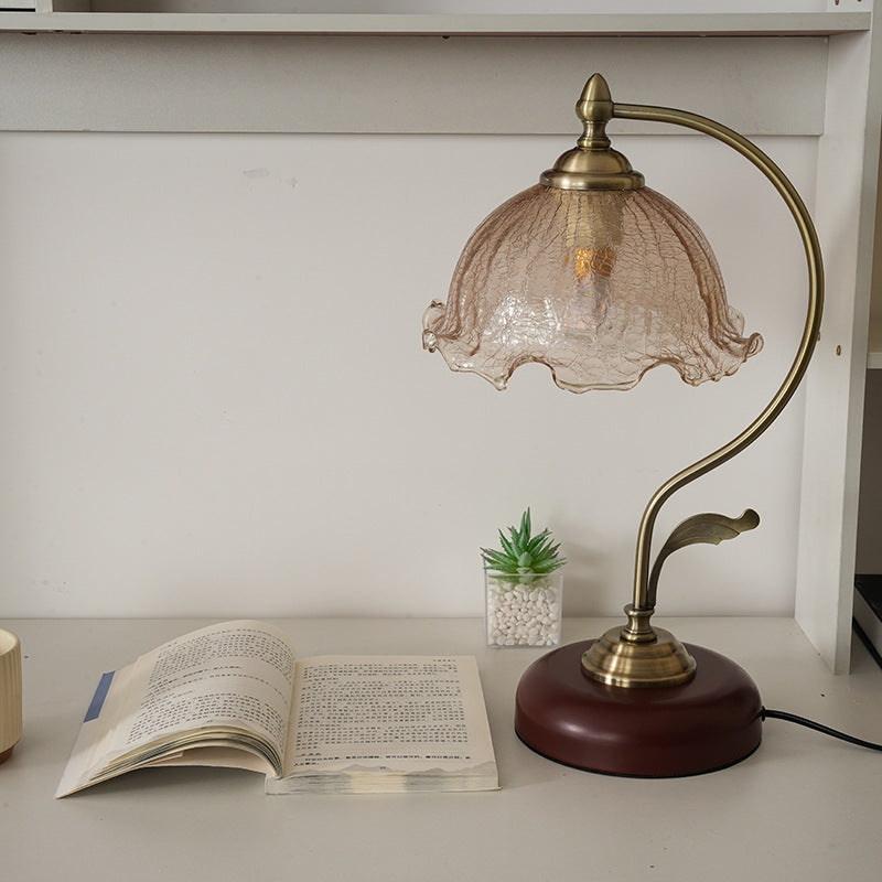 Flower Iron Glass Bedroom Table Lamp