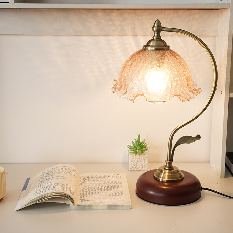 Flower Iron Glass Bedroom Table Lamp