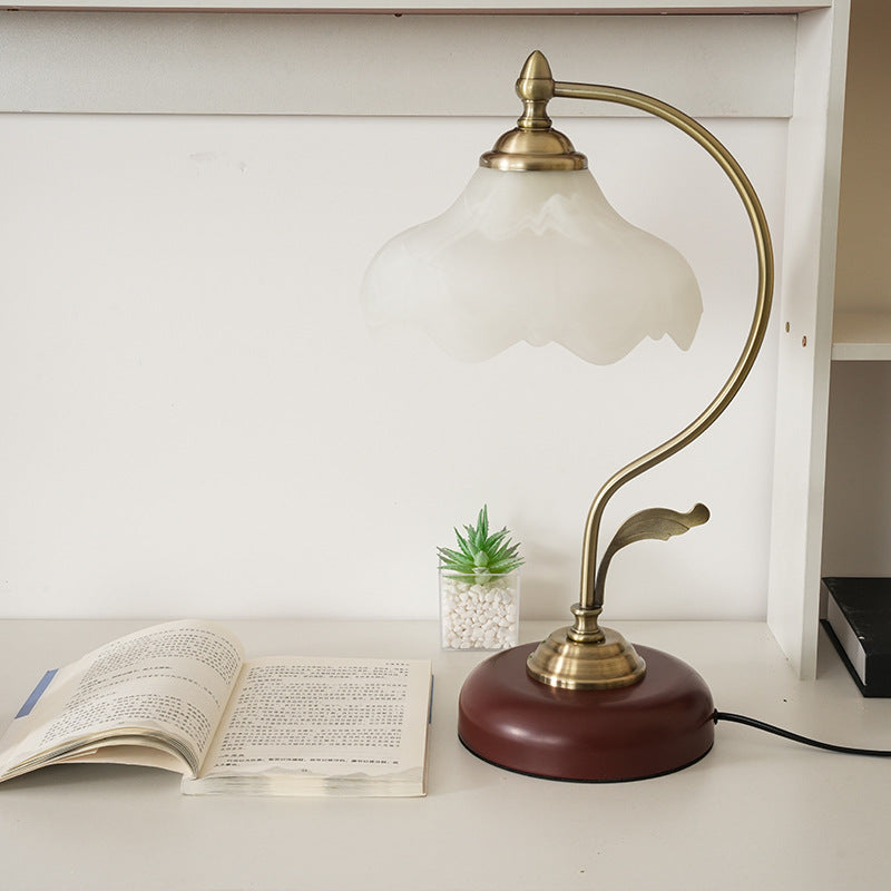 Flower Iron Glass Bedroom Table Lamp