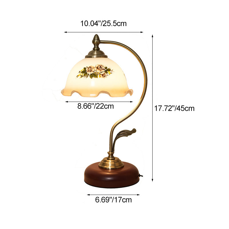 Flower Iron Glass Bedroom Table Lamp