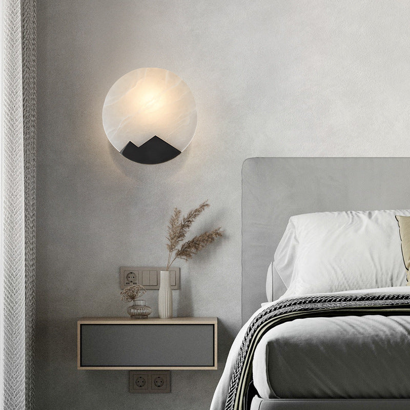 Round Copper Marble Bedroom Wall Lamp