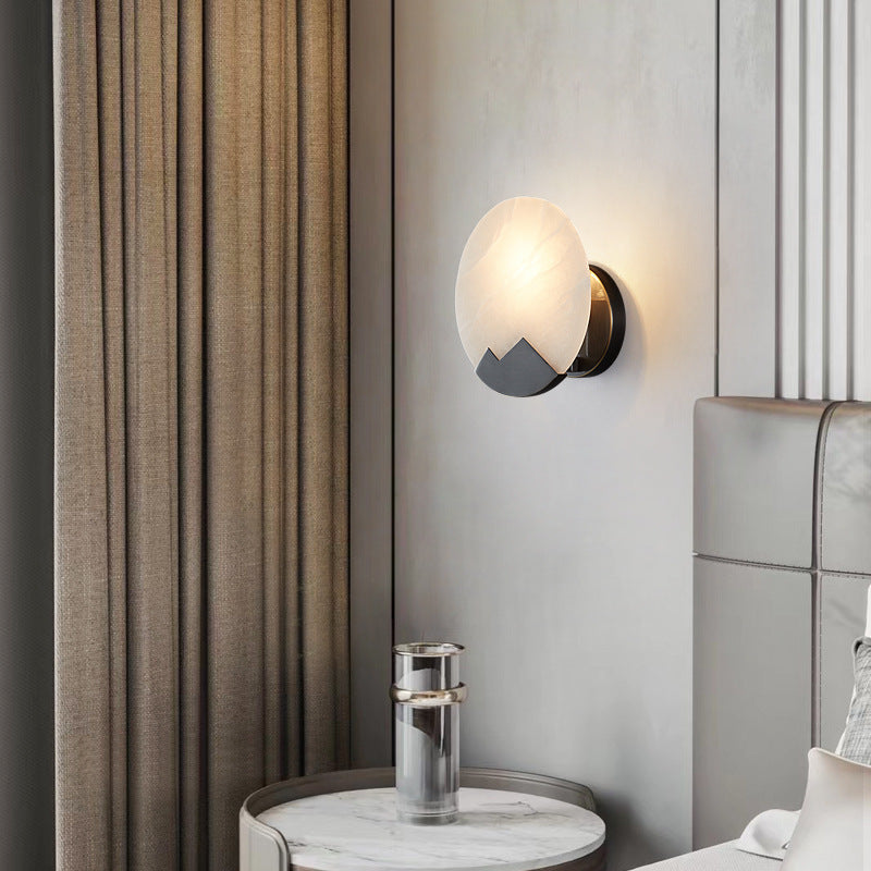 Round Copper Marble Bedroom Wall Lamp