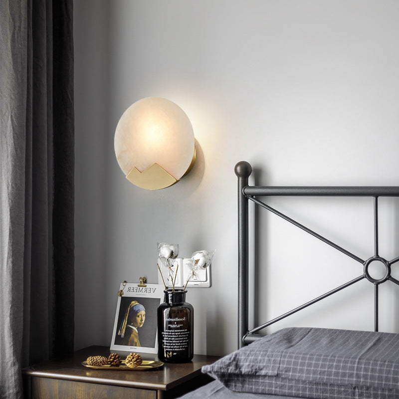 Round Copper Marble Bedroom Wall Lamp