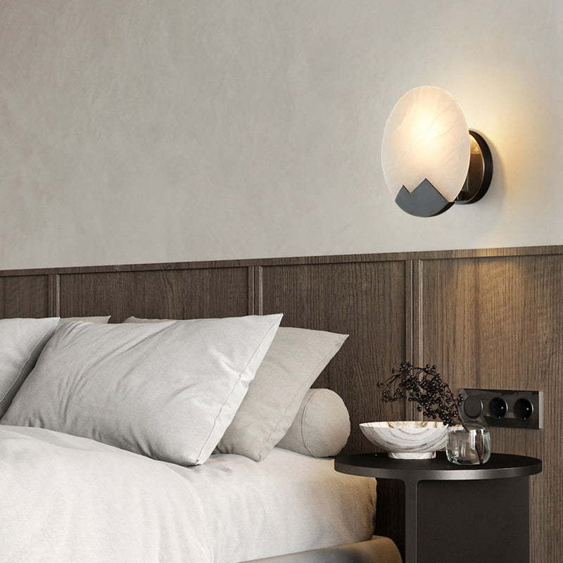 Round Copper Marble Bedroom Wall Lamp