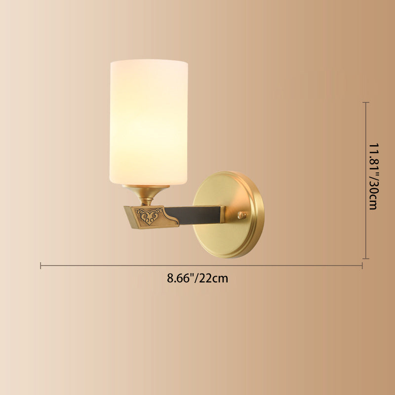 Cylinder Copper Glass Bedroom Wall Lamp