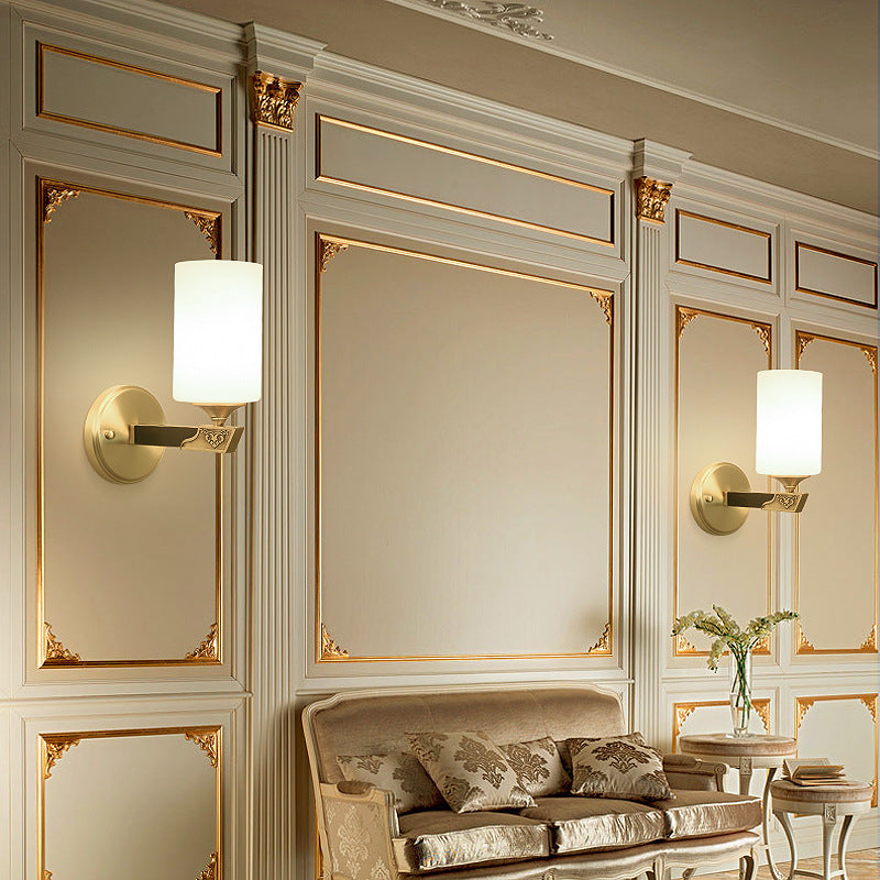 Cylinder Copper Glass Bedroom Wall Lamp