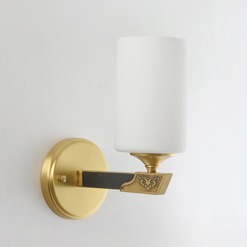 Cylinder Copper Glass Bedroom Wall Lamp