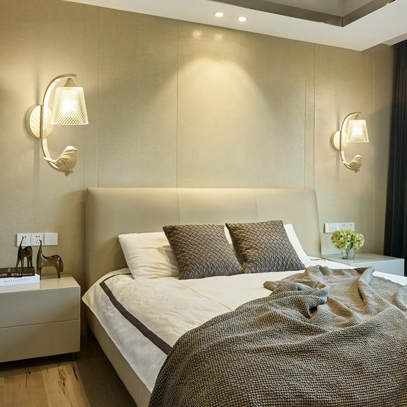 Cylinder Iron Glass Bedroom Wall Lamp