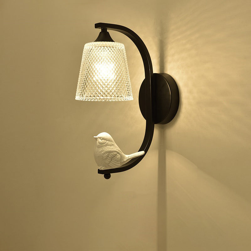 Cylinder Iron Glass Bedroom Wall Lamp