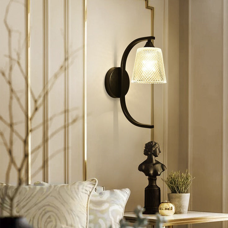 Cylinder Iron Glass Bedroom Wall Lamp