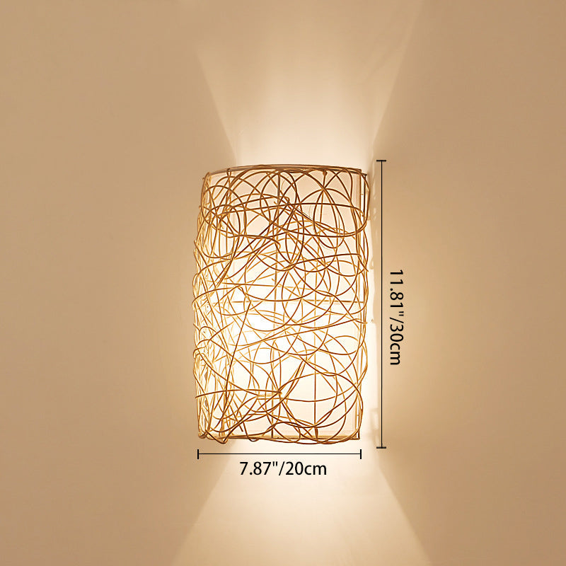 Rectangular Rattan PVC Living Wall Lamp