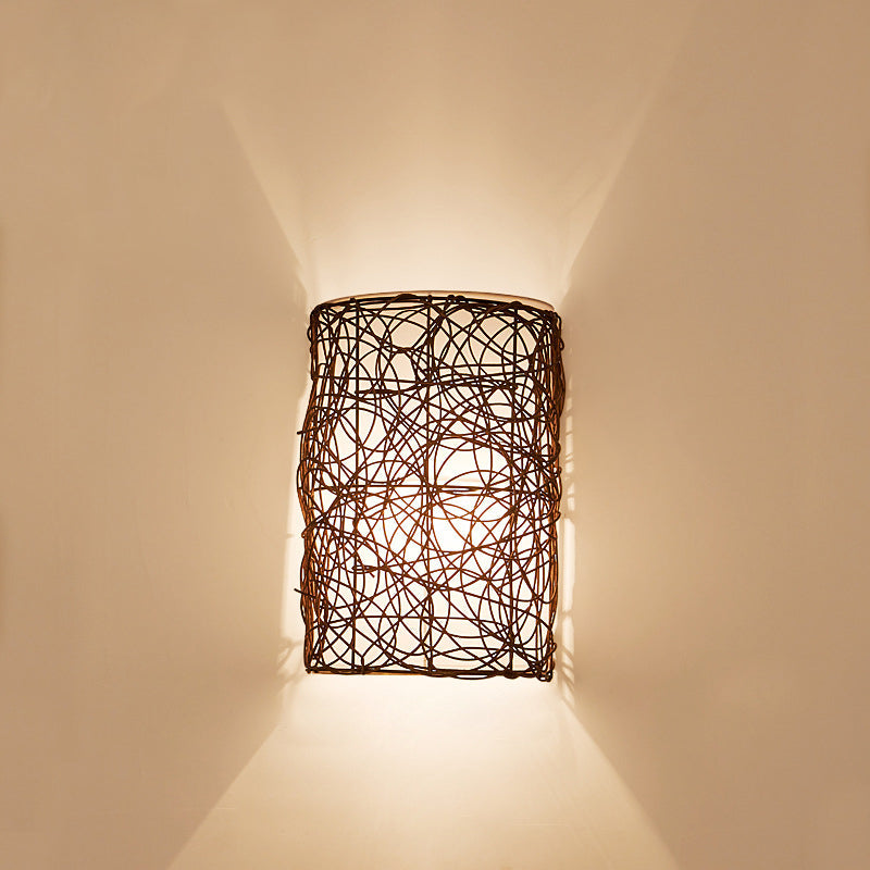 Rectangular Rattan PVC Living Wall Lamp