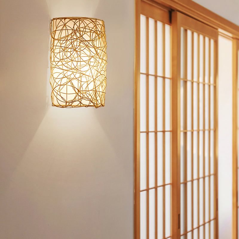 Rectangular Rattan PVC Living Wall Lamp
