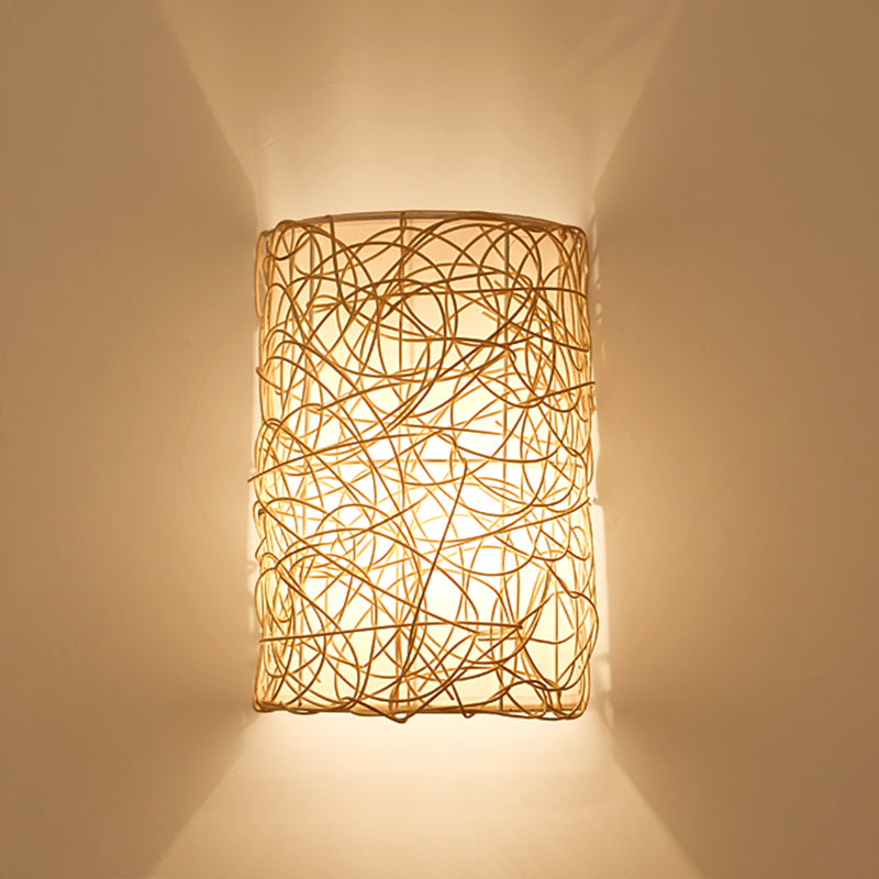 Rectangular Rattan PVC Living Wall Lamp