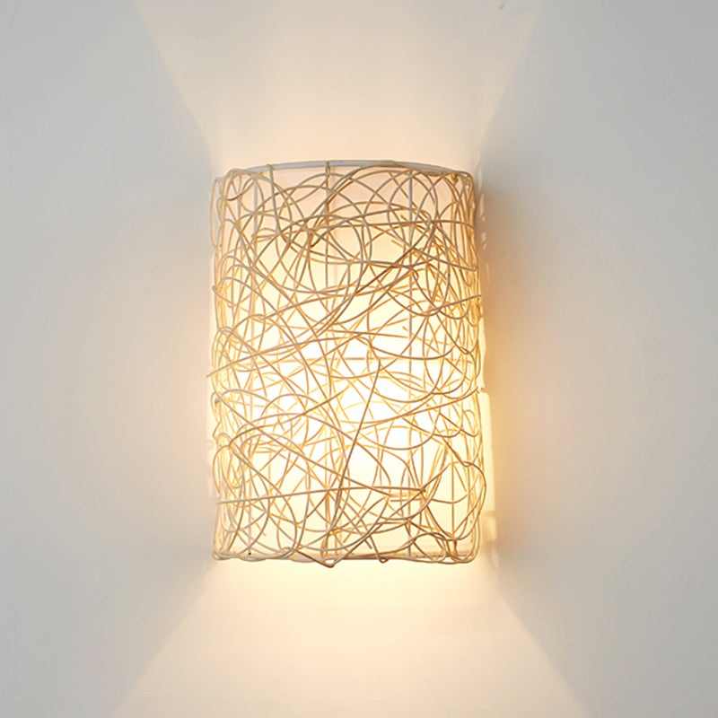 Rectangular Rattan PVC Living Wall Lamp