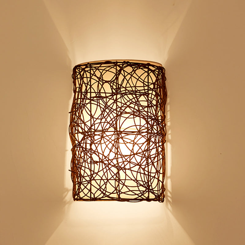 Rectangular Rattan PVC Living Wall Lamp
