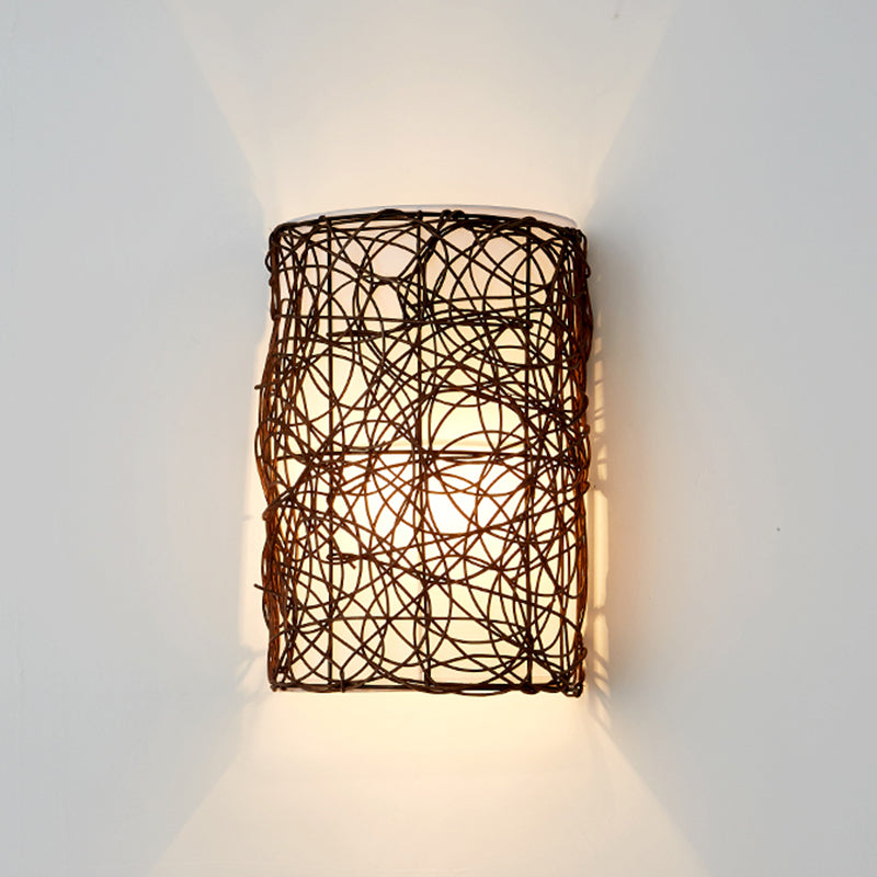 Rectangular Rattan PVC Living Wall Lamp