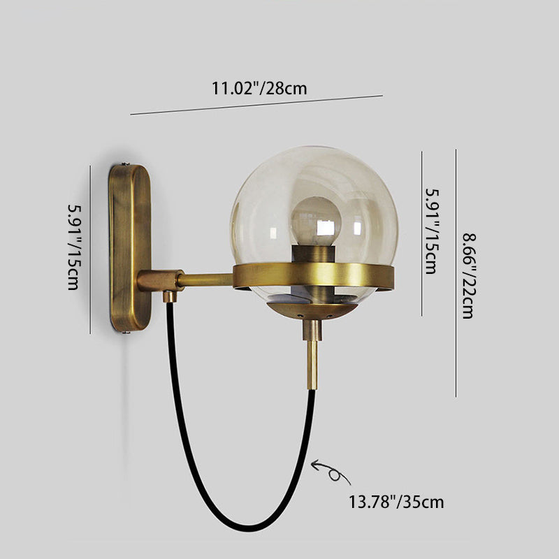 Globe Iron Glass Bedroom Wall Lamp