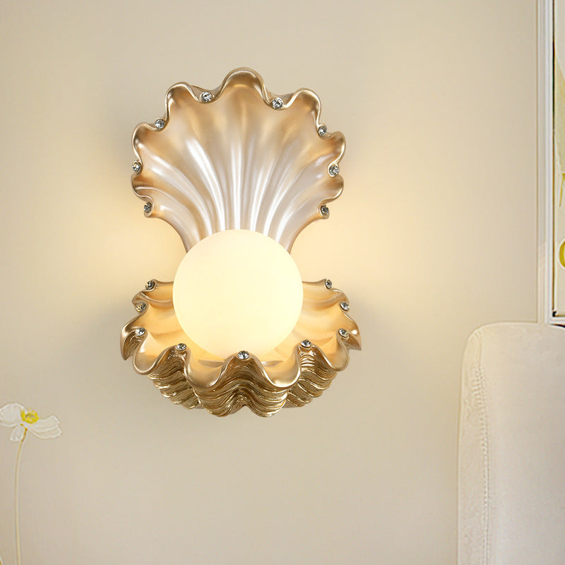 Pearl Resin Glass Bedroom Wall Lamp