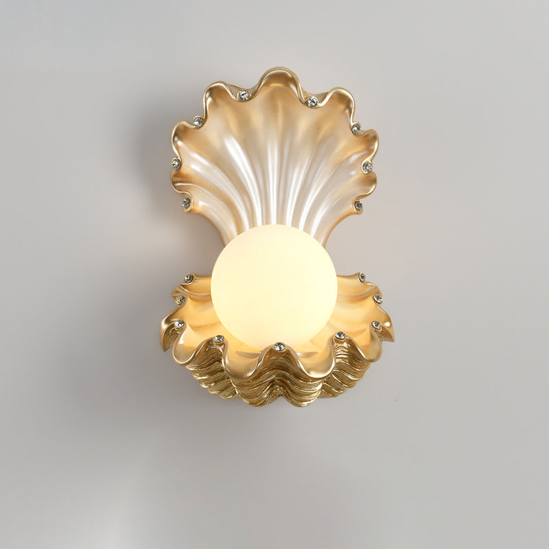 Pearl Resin Glass Bedroom Wall Lamp